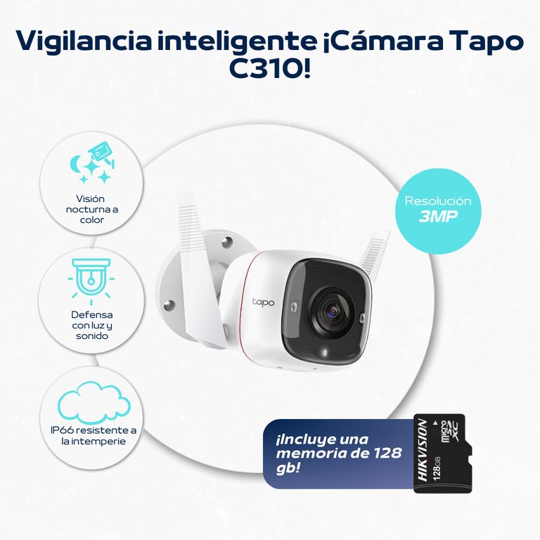 Cámara de seguridad TP-Link para exteriores tapo c310 2k + Micro SD 128
