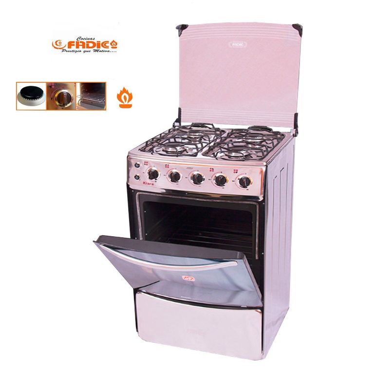 Cocina con Tapa de Vidrio y Horno Kiara 4H Gris