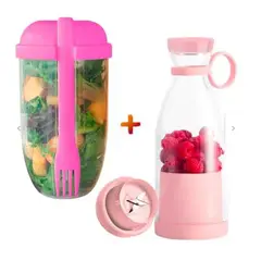 GENERICO - Pack Licuadora Portátil mas vaso ensaladero kawaii