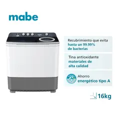 MABE - Lavadora Semiautomática 16 kg Blanco LMD6124PBBB0