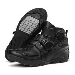 GENERICO - BOTAS DE MOTO DE CUERO PARA HOMBRE NEGRO
