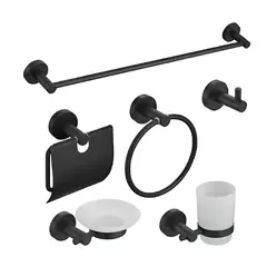 GREEN HOUSE - KIT 6 PIEZAS TOALLERO ACERO SUS 304 NEGRO MATE