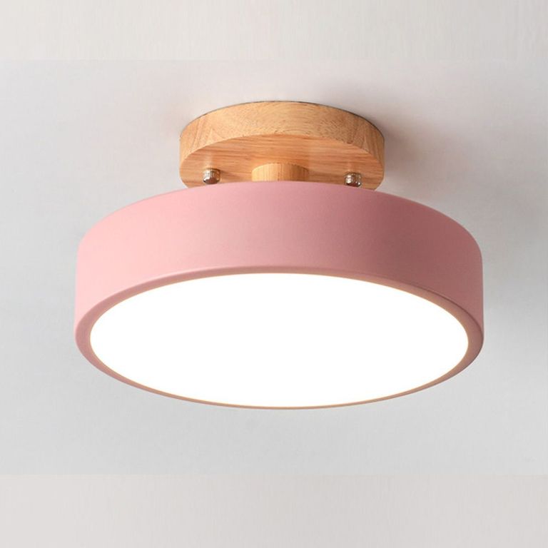 LED Lámpara de Techo Moderna Ø18cm Base de Madera 3 Colores Rosa
