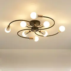 HOME NEAT - Lámpara colgante modelo flor 8 luces color Negro Oro