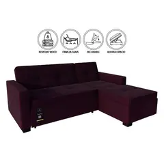 BARAKA HOME - Sofá Cama Seccional Debar Derecho 3 Cuerpos - Púrpura