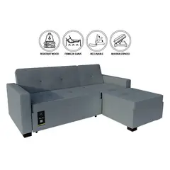 BARAKA HOME - Sofá Cama Seccional Debar Derecho 3 Cuerpos - Gris Claro