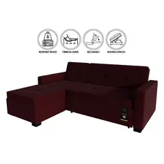 BARAKA HOME - Sofá Cama Multifuncional Debar Izquierdo 3 Cuerpos - Vino