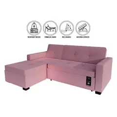 BARAKA HOME - Sofá Cama Multifuncional Debar Izquierdo 3 Cuerpos - Palo Rosa