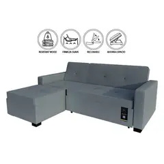 BARAKA HOME - Sofá Cama Multifuncional Debar Izquierdo 3 Cuerpos - Gris Claro
