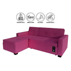 BARAKA HOME - Sofá Cama Multifuncional Debar Izquierdo 3 Cuerpos - Fucsia