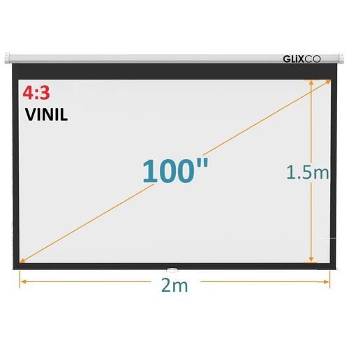 MONTECH - Ecran Vinil Retráctil 100 Pulg (4:3) 2x1.5m - Techo o Pared
