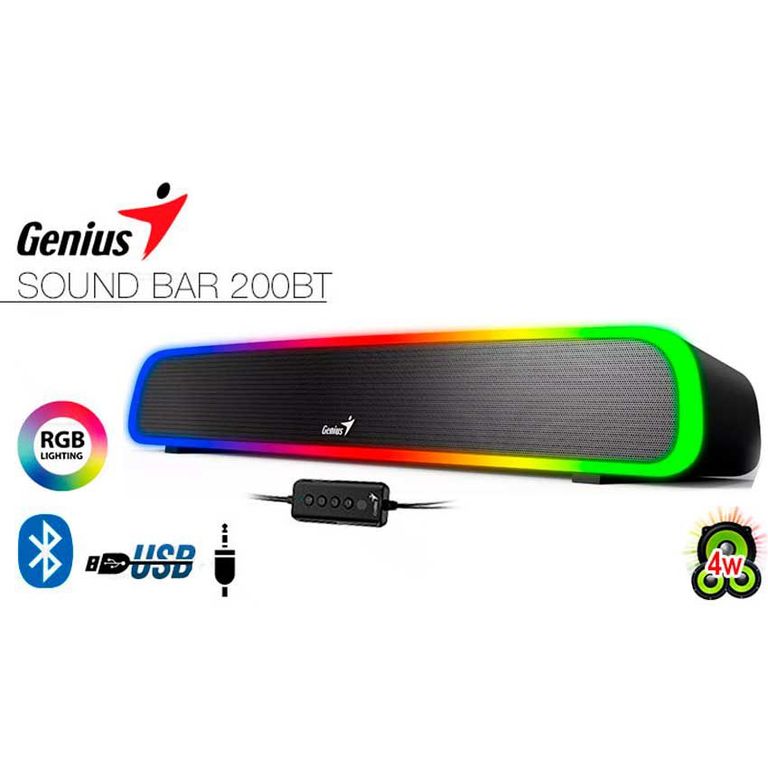 Parlante Sound Bar 200bt Luz Rgb Bluetooth 5.1 Negro