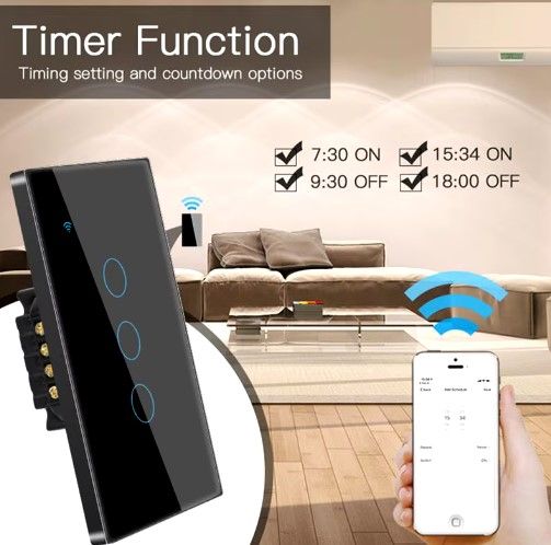 INTERRUPTOR INTELIGENTE WIFI ALEXA GOOGLE 3 BOTÓN NEGRO