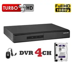 HIKVISION - Grabador DVR 4CH Soporta 1 HDD 720P, 1080p Lite con AUDIO + 1TB WD