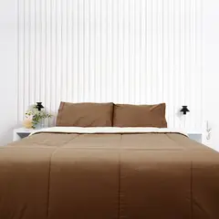 COBITEX HOME - Edredón 1.5 plazas chocolate con reversible de corderito cobitex 100% algodón.