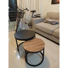 GENERICO - Mesas de centro estilo nido circular industrial negro y marrón