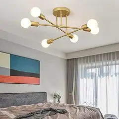 GENERICO - Lámpara colgante modelo araña color dorado - Incluye seis bombillas