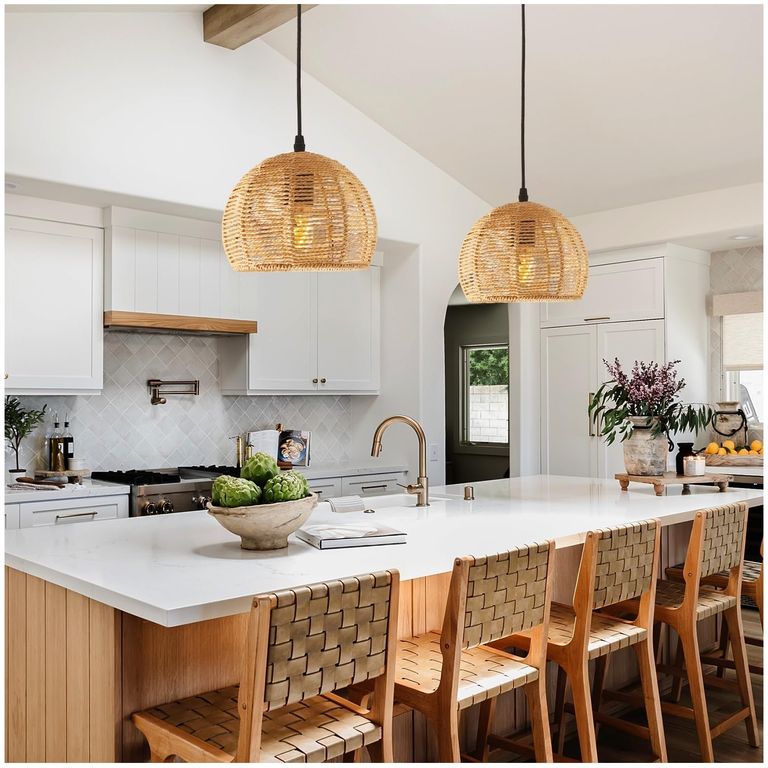 Lámpara colgante de ratán tejido incluye bombilla