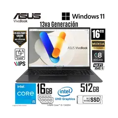 ASUS - NOTEBOOK X1605 16 WUXGA LED I5 12VA 16GB 512GB W11 L HUELLA ULTRA VELOZ