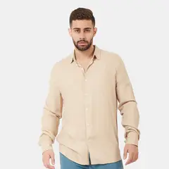 SAN COSME - Camisa Manga Larga Hombre Beige Lino Rayon