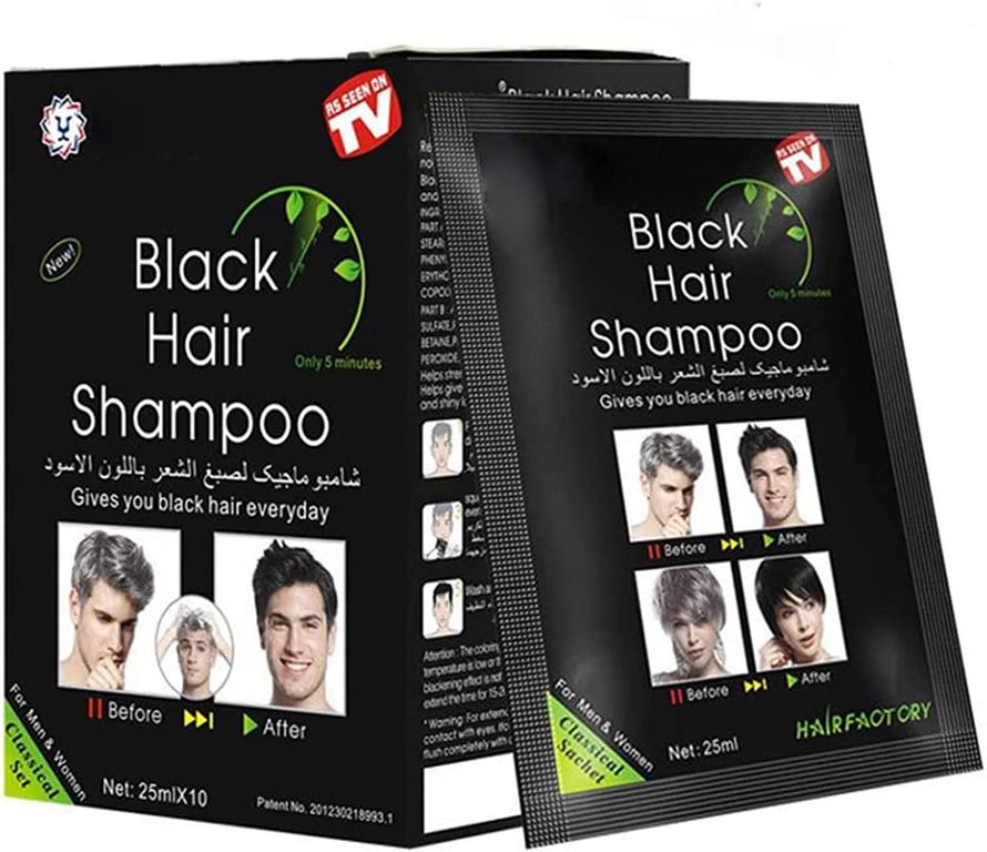 SHAMPOO TINTE DE CABELLO BARBA CEJAS CANAS A NEGRO