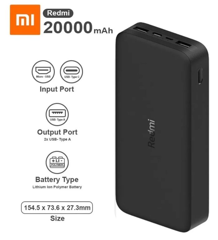 Cargador Portatil Redmi PowerBank 20000mAh 18W Carga Rapida 3.0