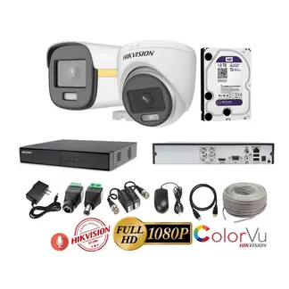 HIKVISION - Kit 2 Cámaras Seguridad FULLHD Color VU con AUDIO + 1TB + Cable
