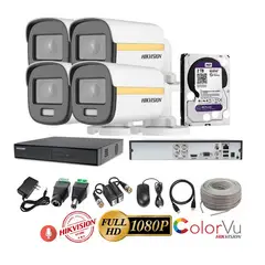 HIKVISION - Kit 4 Cámaras Seguridad Tubo FULLHD Color VU con AUDIO + 2TB + Cable