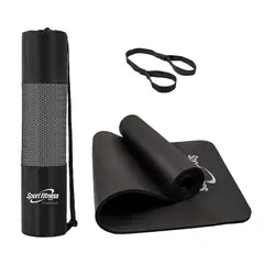 SPORT FITNESS - Colchoneta mat de yoga 10mm + ligas transportadora + Bolsa - Negro