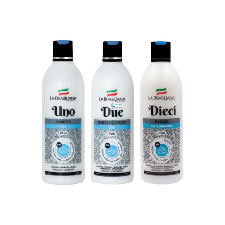 Kit Shampoo UNO + Reacondicionador + Máscara DIECI 500 ml. Post Alisado Sin SAL