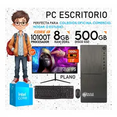 INTEL - PC COMPUTADORA CORE I3 10100T 10GEN RAM 8GB SSD 500GB MONITOR 21,5”