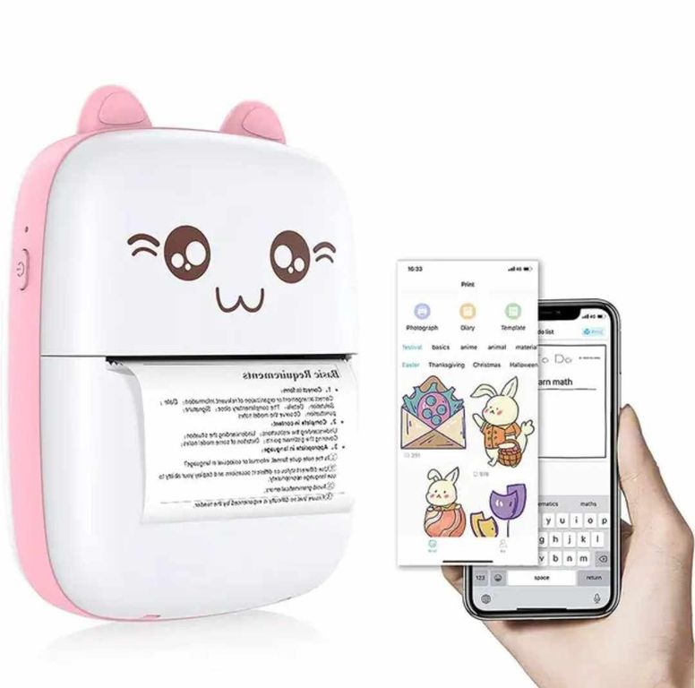 Impresora Portatil Kawai Mini de Gatito Recargable con Bluetooth