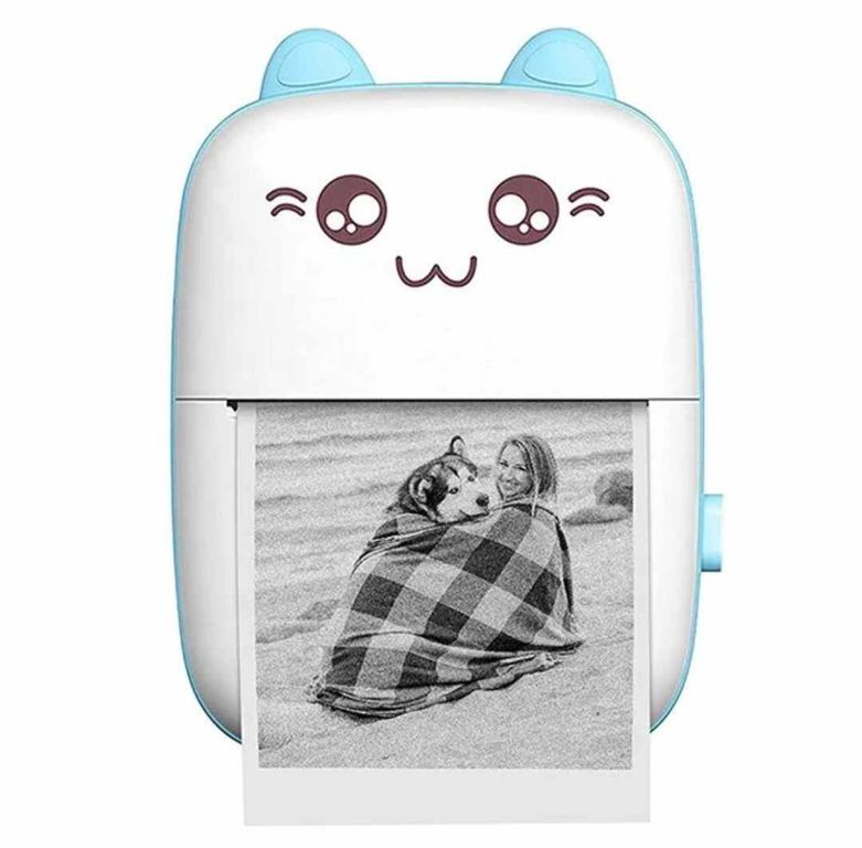 Mini Impresora Portatil Kawai de Gatito Recargable con Bluetooth Celeste