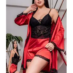 UNIVERSAL - Set de lencería con encaje floral de satén con bata