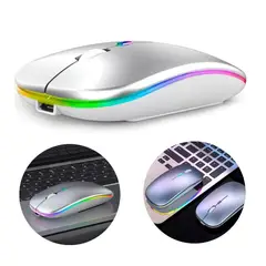 GENERICO - Mouse Blanco Inalambrico Rgb Led 3200 Dpi 2.4 Ghz Bluetooth Slim
