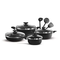 FINEZZA - Juego de Ollas Antiadherente de 11 Piezas Negro FZ-1625T-2