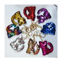 GENERICO - Llavero con Lentejuelas de Gato Plateado