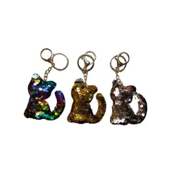 GENERICO - Llavero con Lentejuelas de Gato Dorado