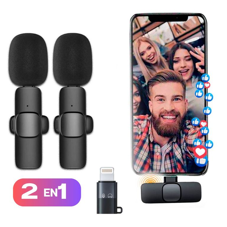 MICROFONO INALAMBRICO SOLAPERO TIPO C Y LIGHTNING IPHONE ANDROID
