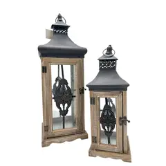 FLORIPA - Farol De Metal Y Madera Set Con 2 Unidades Hl1039 FLORIPASTORE