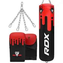RDX - SACO DE BOXEO SET 3 PIEZAS REX F9 ROJO/NEGRO-5FT (Saco+guante+soporte)  SIN RELLENO