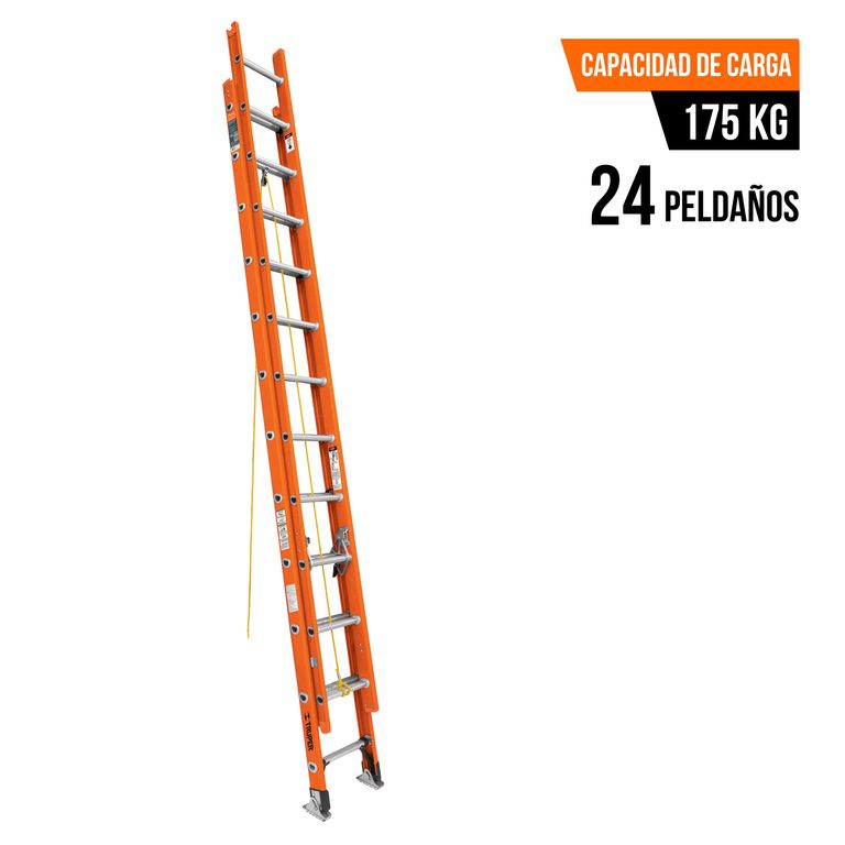 Escalera Telescópica 24 peldaños fibra de vidrio soporta 175 Kg
