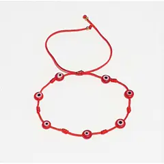 FERNANDA ROMERO JOYAS Y ACCESORIOS - Pulsera Ojo Turco Rojo - Coraje - con Billas de Acero - Delicada