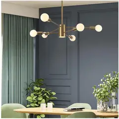 GENERICO - Lámpara de techo colgante araña color dorado - Incluye 6 focos