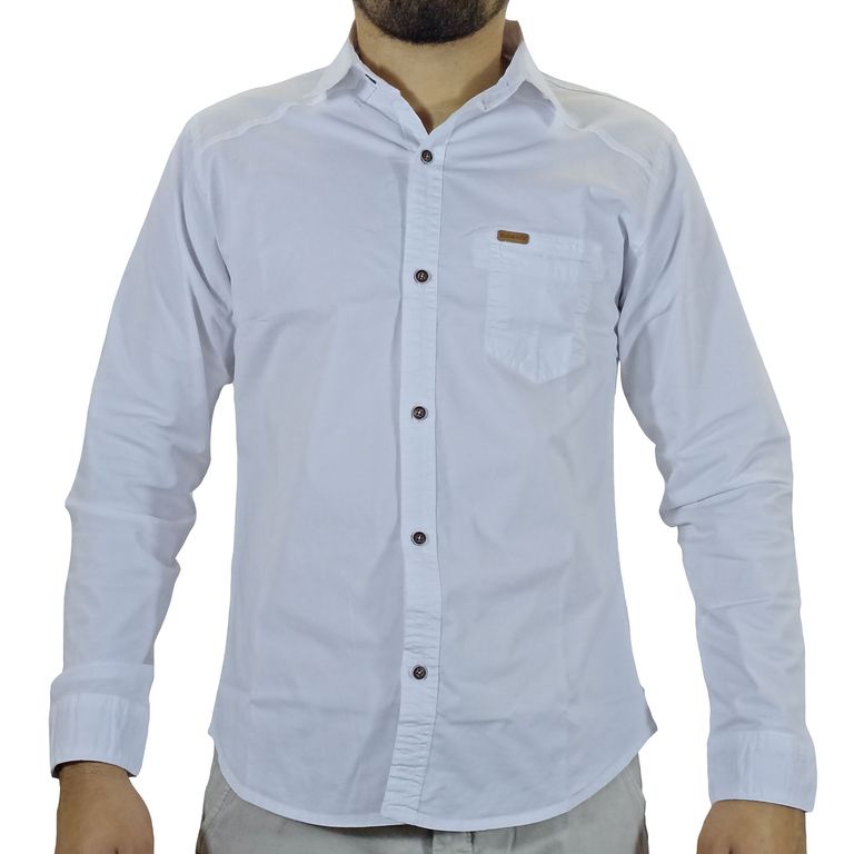 Camisa Drill Manga Larga Para Hombre - Blanco.
