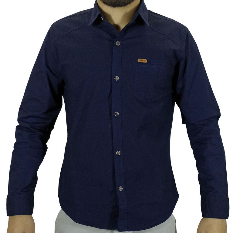 Camisa Drill Manga Larga Para Hombre - Azul Marino..