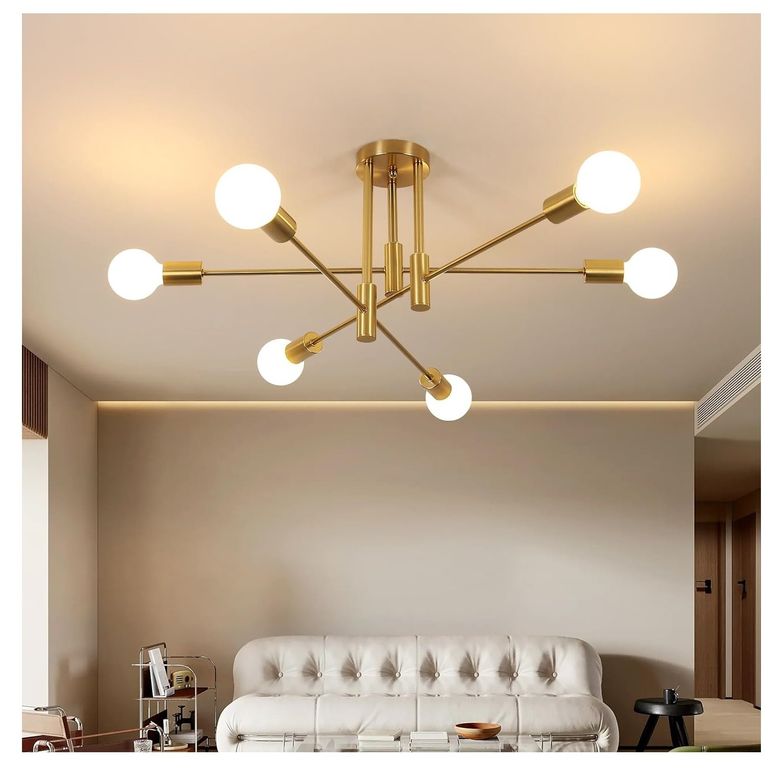 Lámpara colgante araña dorado Incluye 6 bombillas de 3 tonos de luz