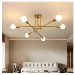 GENERICO - Lámpara colgante araña dorado Incluye 6 bombillas de 3 tonos de luz