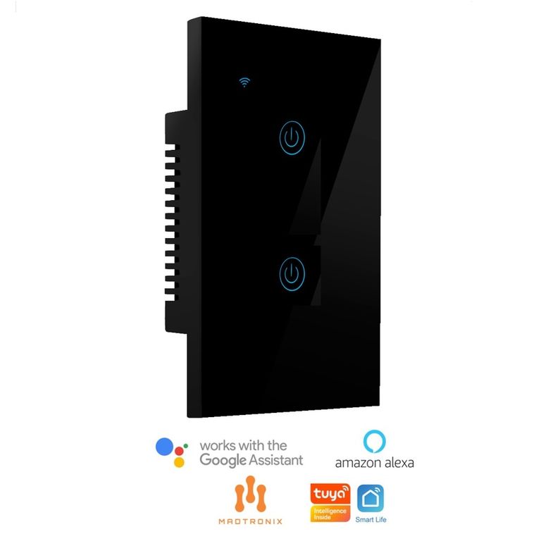 Interruptor Inteligente de Luz Doble Alexa y Google Sin Neutro Negro
