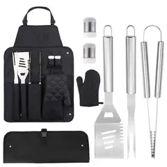 GENERICO - Set Parrillero Grande Utensilios en Acero con Mandil x 7 PC.